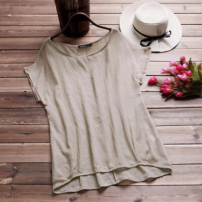 

Women Casual Tops T-Shirt Pure Color Round Neck Loose Plus Size Short Sleeve Tee