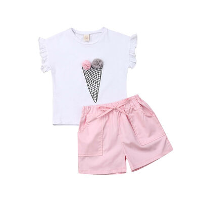 

Toddler Baby Girl Clothes Ice Cream T-shirt TopsShorts Pants 2PCS Outfit Summer