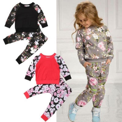 

Newborn Baby Boy Girls Kids Infant Tops Floral Pants 2pcs Outfits Set