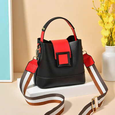 

Womens Chaozhou Korean Version Baitao Slant Handbag Simple Fashion Bucket Bag Wide Shoulder Strap Single Shoulder Bag