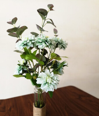 

1Bunch Artificial Flowers Dahlia Green leaves Decorative Party Silk fake Flowers For Home Hotel decor DIY Wedding Decoration silk