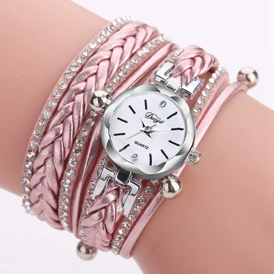 

Off-the-shelf fashion popular hand-woven PU winding fashion watch trend rhinestone ladies watch
