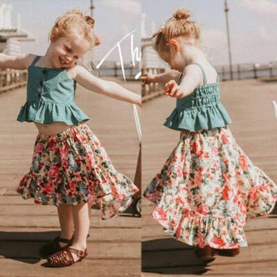 

AU Summer Toddler Baby Girl Floral Ruffle Sling Tops Dress Outfits Set Clothes