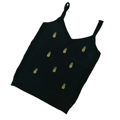 

Womens Slim Sexy V Neck Fruit Embroidery Tank Top