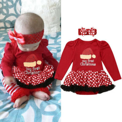 

2PCS Newborn Baby Girls Xmas Clothes Lace Romper Tutu Dress Jumpsuit Outfits Set
