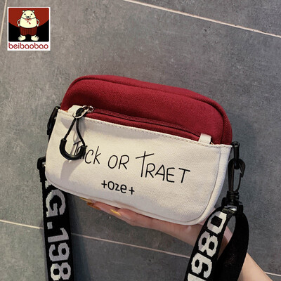

Canvas bag women 2019 new Korean version of the tide of one-shoulder contrast color mobile phone leisure messenger bag
