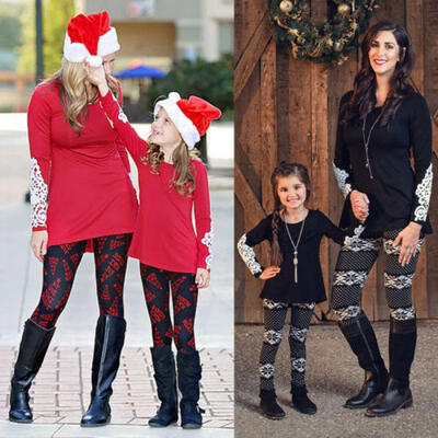 

UK Family Womens Girls Xmas Cotton Xmas Tree Stretch Leggings Runnings Trousers
