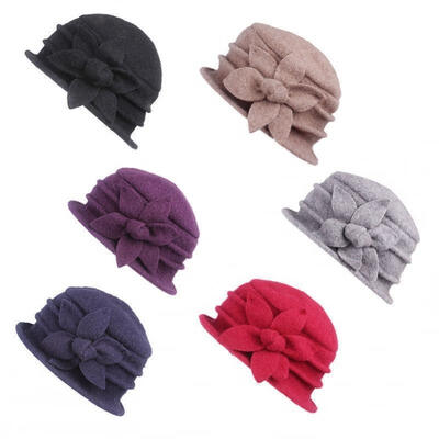

Women´s Ladies Winter Vintage Elegant Wool Flower Felt Hat Cloche Bucket