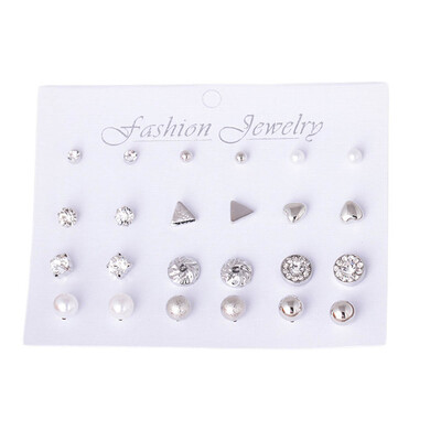 

Triangle Shape Earrings Cute heart pearl Multi-pair Earing Sets Best Girls Gifts