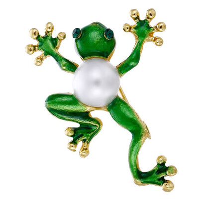 

Green Enamel Cartoon Frog Brooch for Women Cute Kawaii Frog Corsage Accessories Brand Rhinestone Brooches