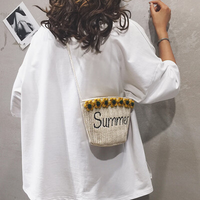 

Bucket bag female new 2019 small fresh Sen girl straw bag tide Korean version of the wild ocean shoulder shoulder bag