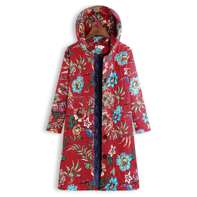 

Roseonmyhand Women Hooded Long Sleeve Vintage Ladies Fleece Thicken Coats Button Long Coat