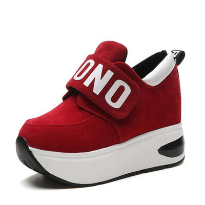 

DIWEINI 2019 Black Red Platform Outdoor Shoes Hidden Heel Thick Sole Slip On Creepers Wedge Increase Shoes Ladies For Women