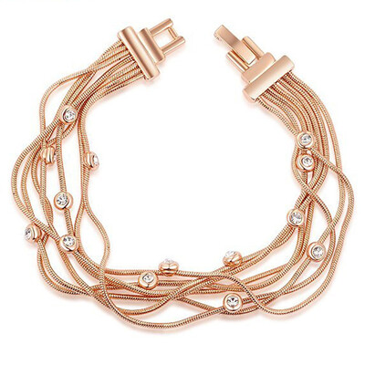 

Practical Charm Funny Gold Plated Bracelet Multilayer Chain Gold Bracelet Multilayer Diamond White Rose