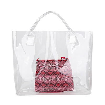 

2pcsset Large Transparent Totes Women Snake Shoulder Shopping Handbags