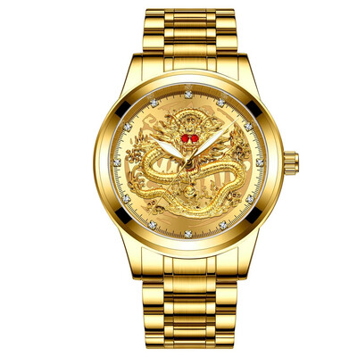 

Luxury Brand Men golden dragon watch ruby stainless steel quartz male fashion diamonds watches man business clock