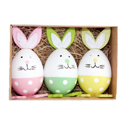 

3Pcs Plastic Simulation Rabbit Easter Eggs Ornament Children DIY Painting Toy