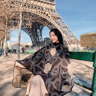 

National wind chain flower double-sided scarf female autumn&winter new street wild cloak long thick warm cloak