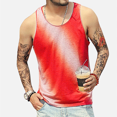 

Toponeto Men Fitness Muscle Gradient Sleeveless Bodybuilding Round Neck Vest Tank Tops