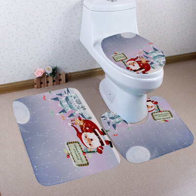 

〖Follure〗3PCS Christmas Bathroom Non-Slip Pedestal Rug Lid Toilet Cover Bath Mat Set
