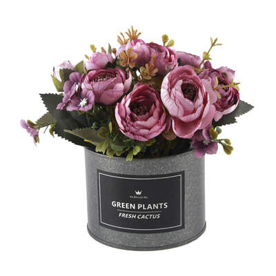 

Artificial Flowers Potted Delicate Silk Hand Made Bud With Iron Flower Pot Silk Artificial Flowers For Wedding Home Decoration