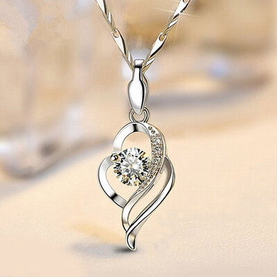 

Stylish Women Fashion 925 Sterling Silver Amethyst Diamond Heart Crystal Necklace Pendant Gift