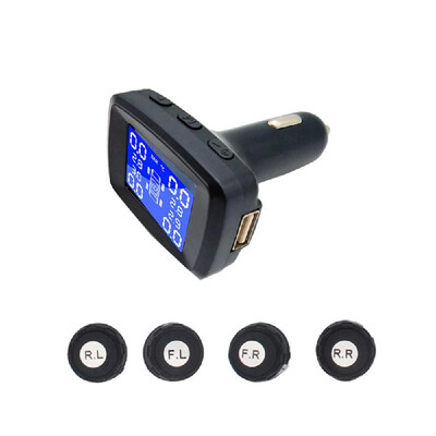 

Tire Pressure Monitoring System Wireless TPMS Cigarette Lighter Plug with 4pcs Internal Sensors Temperature&Pressure LCD Displ