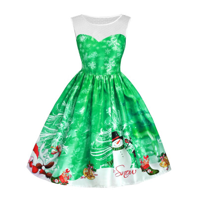 

Christmas Snowman Snowflake Mesh Panel Dress