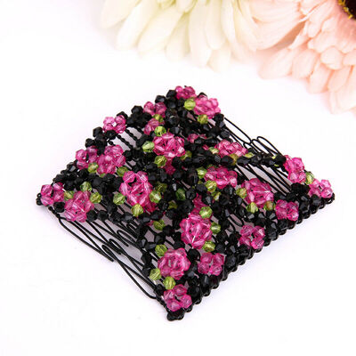 

Double Hair Comb Magic Beads Elasticity Clip Stretchy Hair Comb Clips Fashion