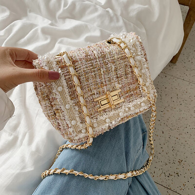 

Summer fresh small bag female 2019 new popular girl woolen shoulder bag casual woven chain Messenger bag