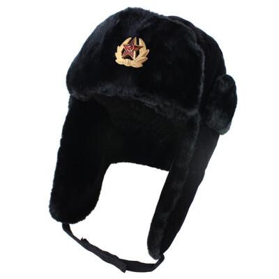 

Unisex Russian Ushanka Bomber Hat Soviet Badge Army Military Hats Faux Rabbit Fur Winter Warm Earflap Ski Hat Caps