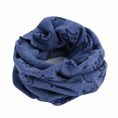 

Children Warm Cotton Scarf O Ring Shawl Neckerchief Boy Girl Circle Loop Cartoon Smile Face Star Pattern Neck Warmer