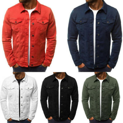 

Mens Coat Denim Jacket Jean Cargo Cowboy Lapel Single Breasted Casual Outerwear