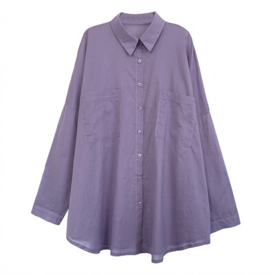 

Top Women Wild Sunscreen Solid Color Casual Loose Single-breasted Cotton Long Sleeve Lapel Blouse Blusas