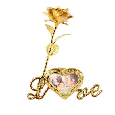 

24K Gold Plated Artificial Rose Flower With Photo Frame Base Unique Gifts For Valentines Day Thanksgiving Mothers Day