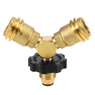 

Propane Tank Y-Splitter Adapter Two Way LPG Adapter Tee Connector QCC1 Tank T Adapter with Gauge for BBQ Grills Camping Stoves Hea