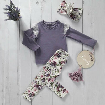 

US Toddler Kids Baby Girl Shirt Top Long Pants Autumn Clothes Outfits Headband
