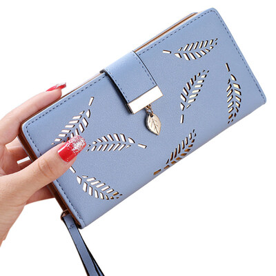 

Women Hollow Leaf Faux Leather Zipper Clutch Purse Long Wallet Cash Card Holder