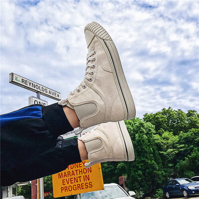 

Autumn white shoes mens canvas high shoes mens Korean version of the trend of casual breathable wild shoes Gaobang small white tide shoes