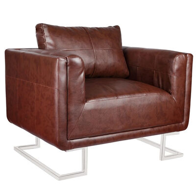 

Brown Luxury Cube Armchair with Chrome Feet