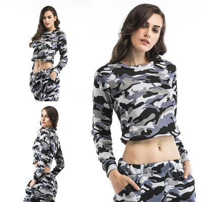 

Autumn Camouflage Short Section Lady Tops Long Sleeve Fleece Women Pullover
