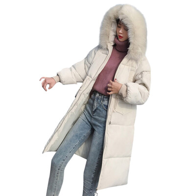 

Toponeto Women Outerwear Coat Long Cotton-padded Jackets Pocket Fur Hooded Coats