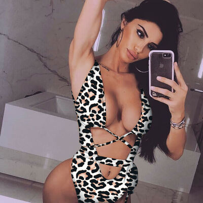 

Sexy Women Leopard bandage One Piece Swimsuit Push-up Padded Bikini Bathing Suit