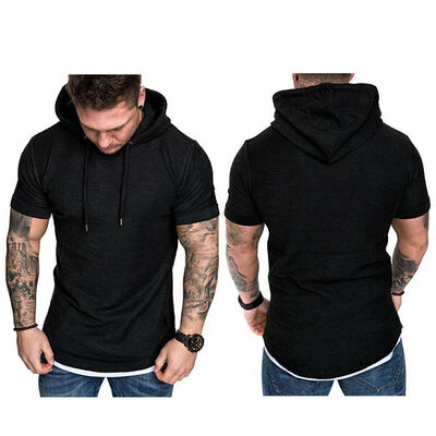 

Fashion Mens Slim Fit Solid hooded Hoodie Short Sleeve Casual T-Shirt Tops