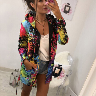 

Roseonmyhand Fashion Womens Tie dyeing Print Coat Outwear Sweatshirt Hooded Jacket Overcoat