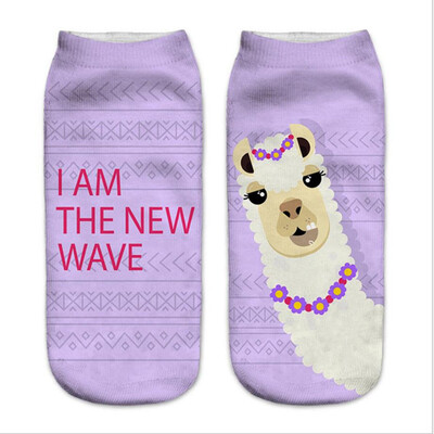 

1Pair Women Low Cut Ankle Socks Funny Llama 3D Printing Socks Cotton Hosiery Printed Alpaca Socks