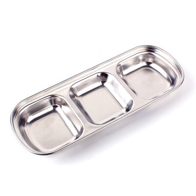 

NEW Stainless Steel Divided Seasoning Dish Snack Dinner Plate Dip Sauce Tray