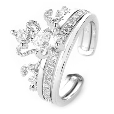 

2PCS Fashion Crown Womens Queen Adjustable Weeding Ring Jewelry