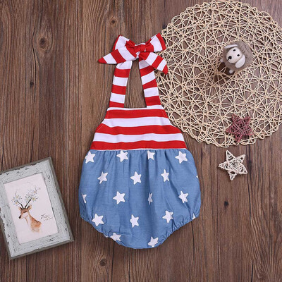 

Infant Baby Girl 4th of July Stars&Stripe Patriotic Backless Romper Bodysuit