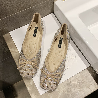 

Square head shallow mouth shoes women summer Korean fashion bow gentle flat casual one pedal shoes